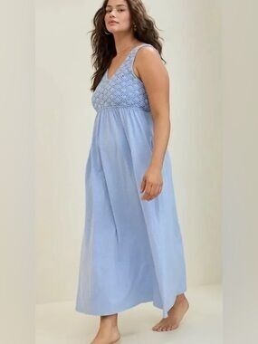 aerie Light Blue Sleeveless Maxi Dress with Smocked Bodice